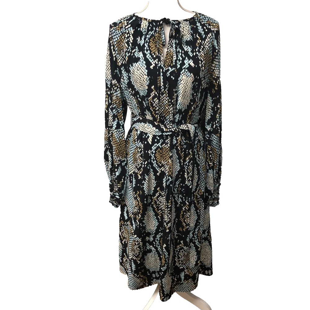 Proenza Schouler Crepe Dress Womens 4 Black Snake Button Belted Long Sleeve